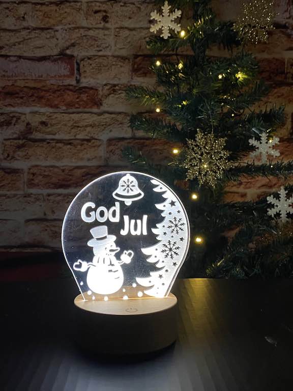 God Jul Snømann 3D Lampe - InstaTrykk