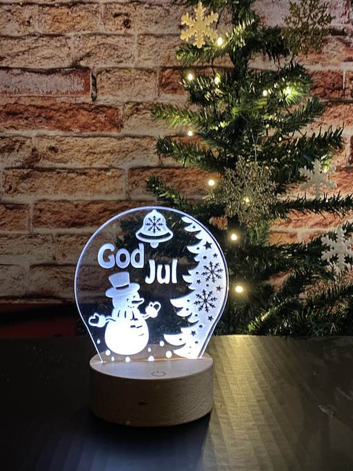 God Jul Snømann 3D Lampe - InstaTrykk